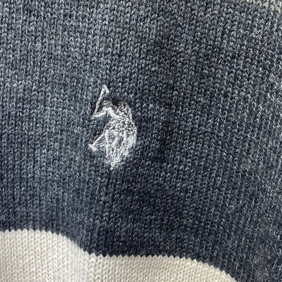 U.S. Polo Assn. Mens Striped Pullover Sweater Size M Gray & Black Cotton Blend - Picture 2 of 11